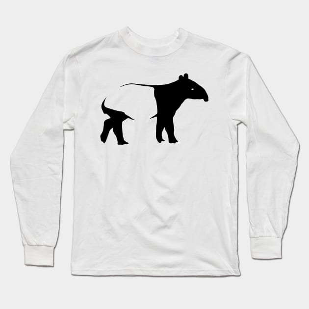 Funky Trendy Animal Malayan Tapir Silhouette Long Sleeve T-Shirt by SkizzenMonster